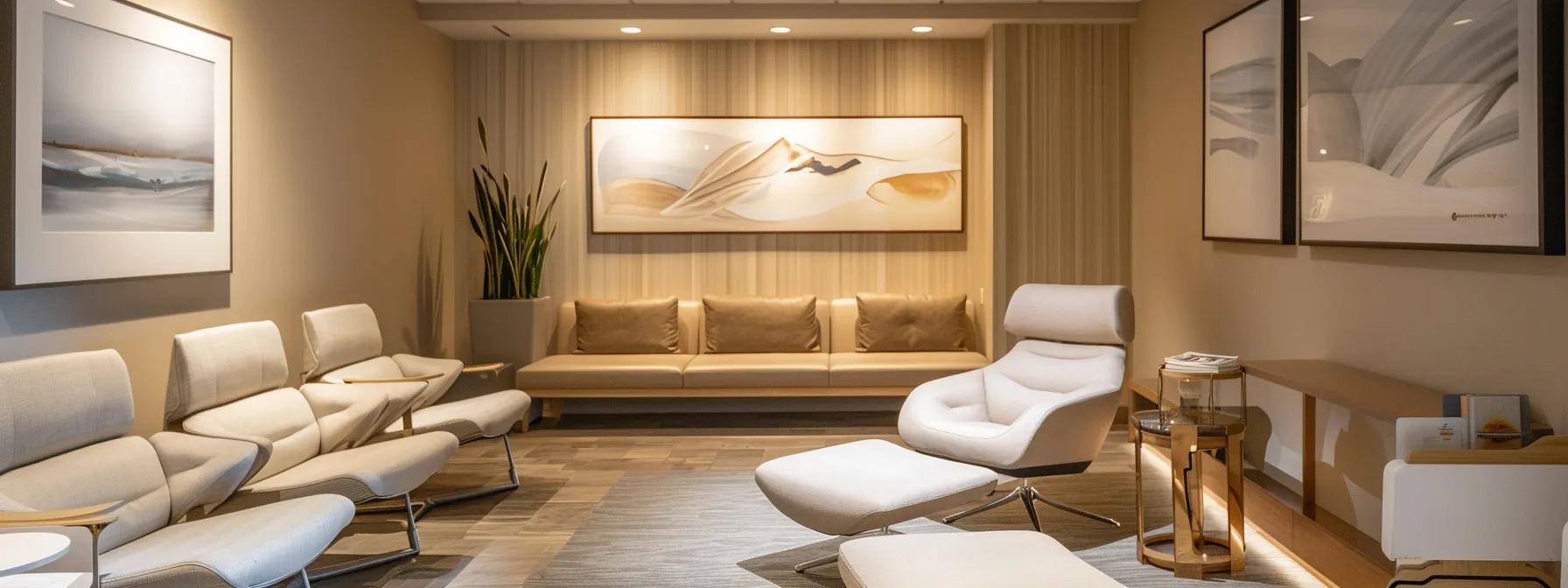 a thoughtfully designed, modern therapy office showcases a serene environment with comfortable seating, soft ambient lighting, and framed art on the walls, emphasizing the importance of personal compatibility and professional expertise in choosing a licensed therapist.